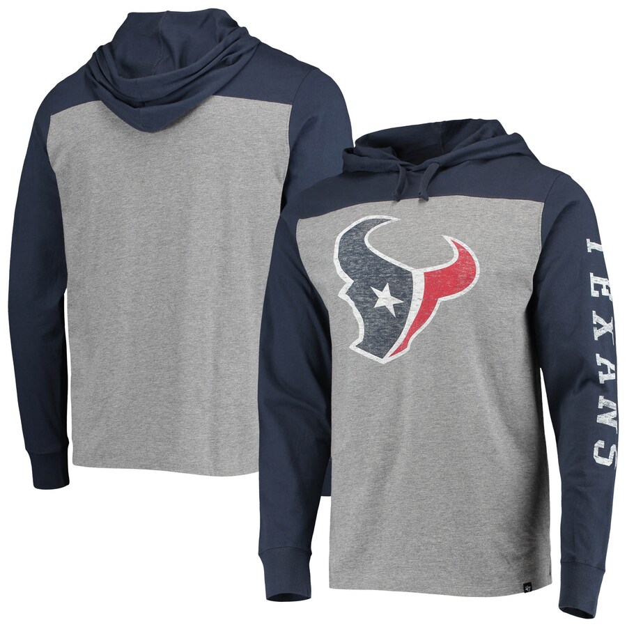 Houston Texans '47 Heathered Gray/Navy Franklin Wooster Long Sleeve Hoodie T-Shirt - Man