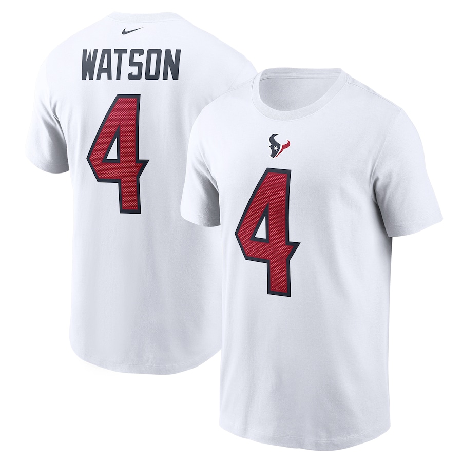Houston Texans Deshaun Watson Football White Name & Number T-Shirt - Man Houston Texans Deshaun Watson Football White Name & Number T-Shirt - Man