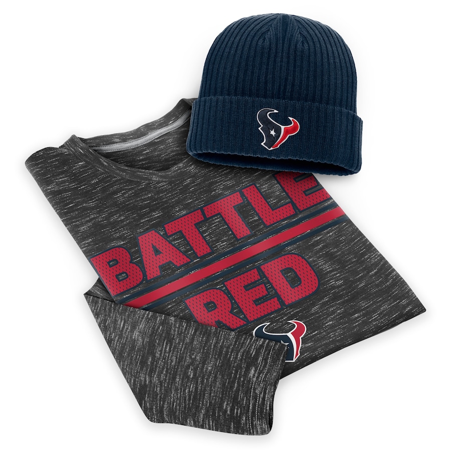 Houston Texans Charcoal/Navy Long Sleeve T-Shirt & Cuffed Knit Hat Combo Set - Man Houston Texans Charcoal/Navy Long Sleeve T-Shirt & Cuffed Knit Hat Combo Set - Man