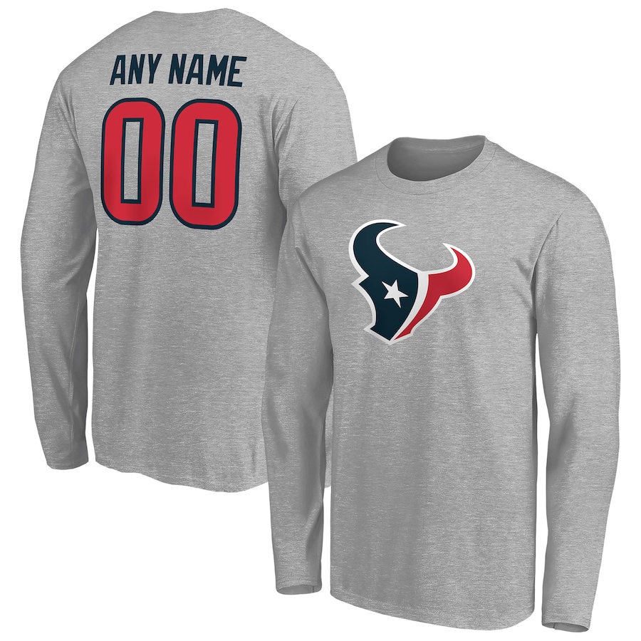 Houston Texans Gray Team Authentic Custom Long Sleeve T-Shirt - Man