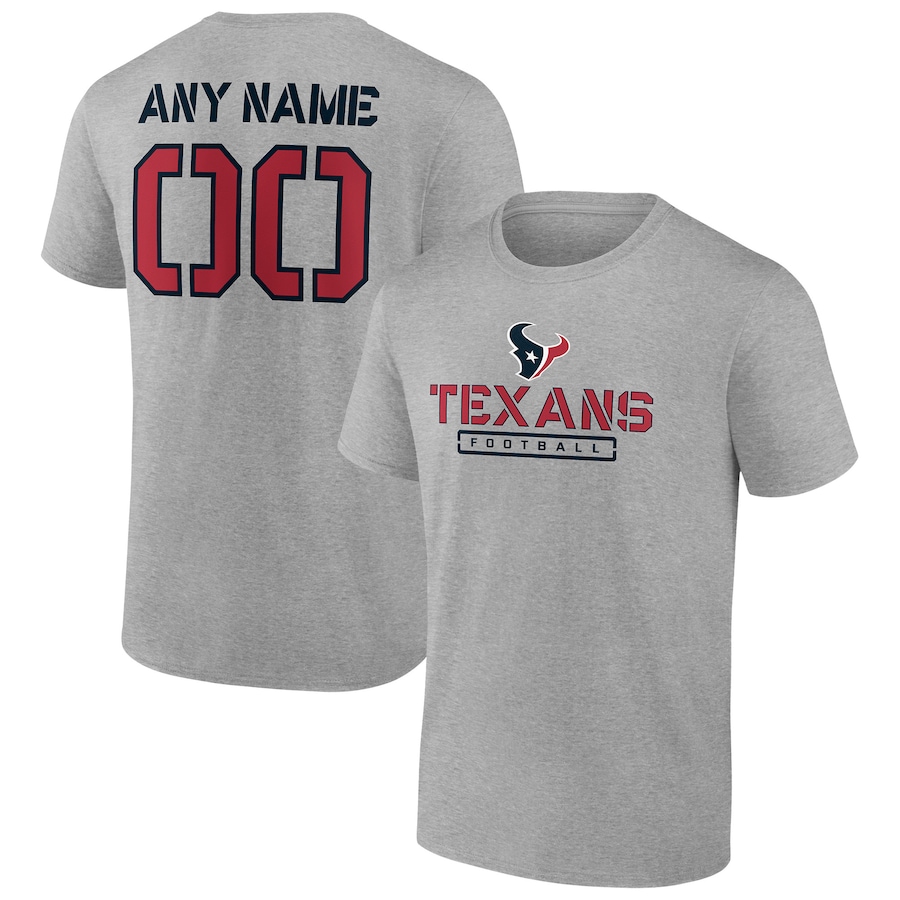 Houston Texans Heather Gray Personalized Name & Number Evanston Stencil T-Shirt - Man