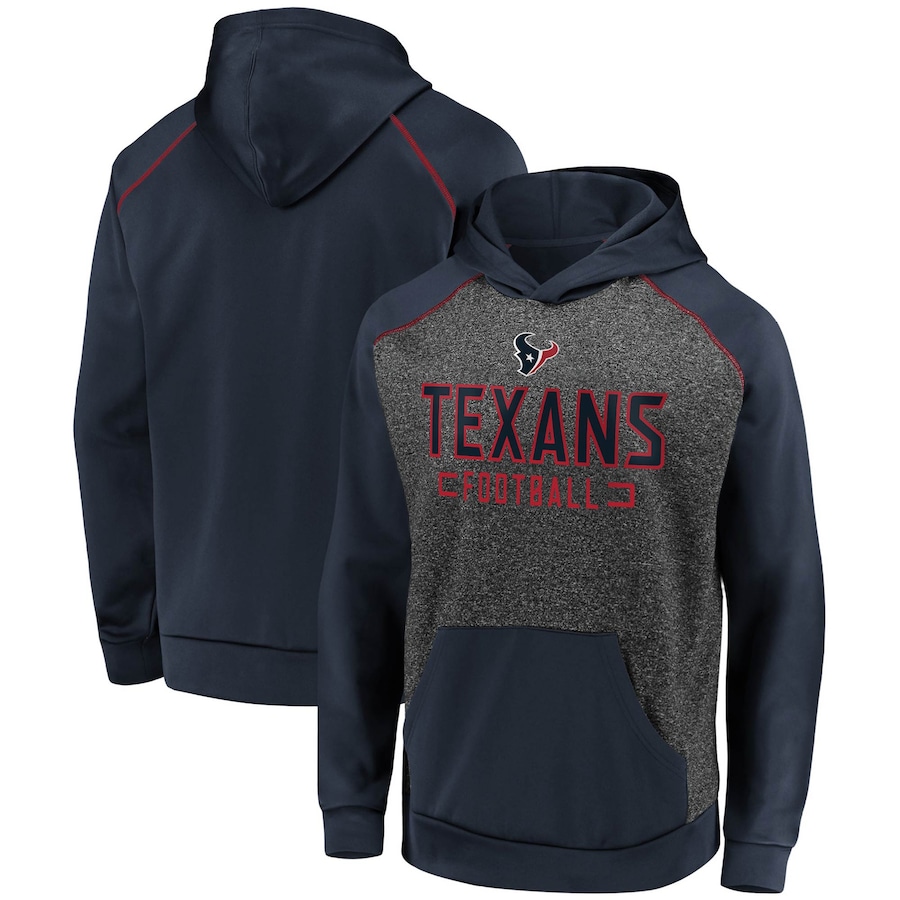 Houston Texans Heathered Charcoal/Navy Game Day Ready Chiller Fleece Raglan Pullover Hoodie - Man Houston Texans Heathered Charcoal/Navy Game Day Ready Chiller Fleece Raglan Pullover Hoodie - Man
