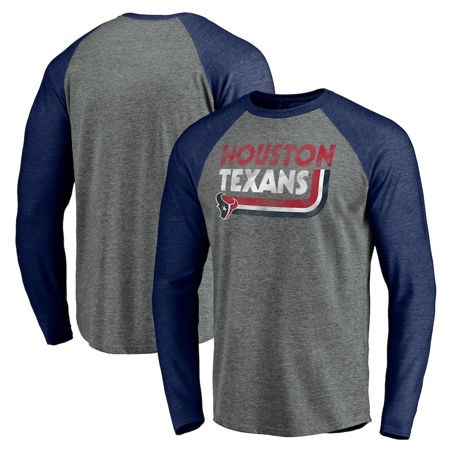 Houston Texans Heathered Gray/Heathered Navy Vintage On The Ropes Raglan Tri-Blend Long Sleeve T-Shirt - Man