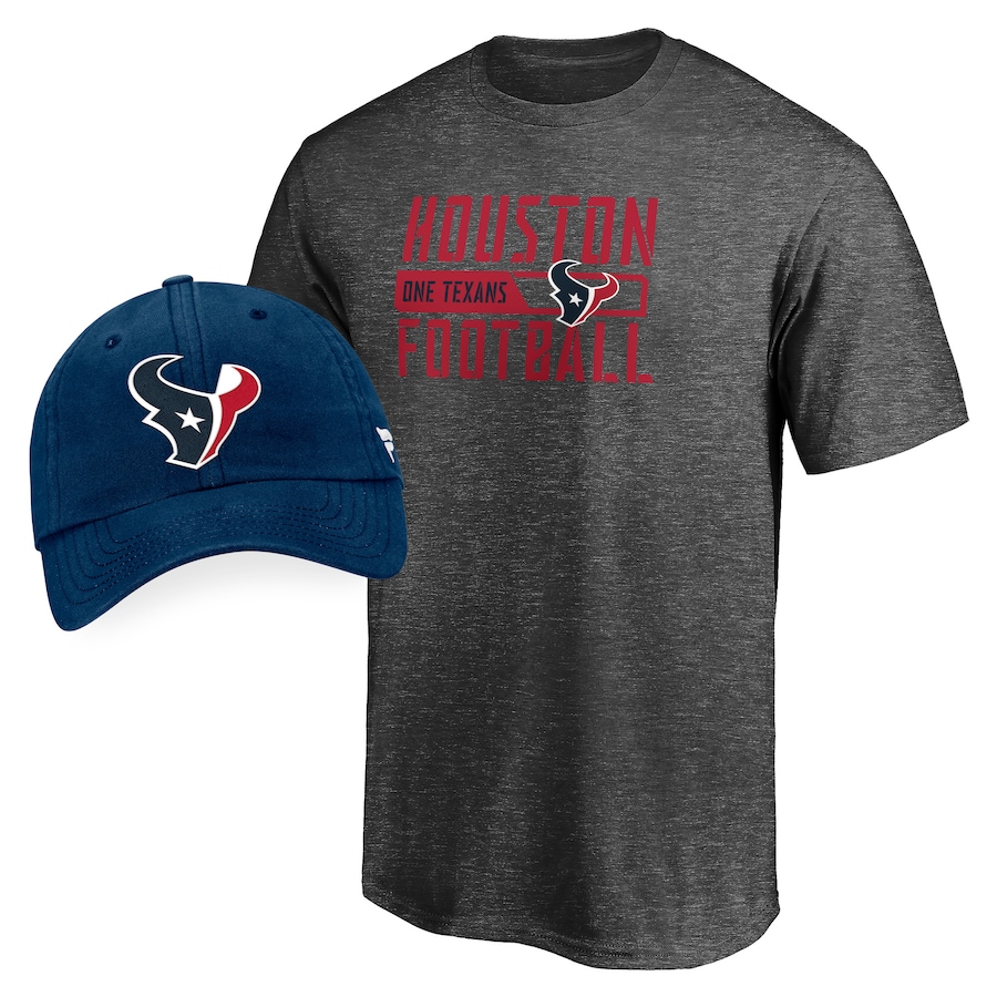 Houston Texans Heathered Gray/Navy T-Shirt & Adjustable Hat Combo Set - Man Houston Texans Heathered Gray/Navy T-Shirt & Adjustable Hat Combo Set - Man