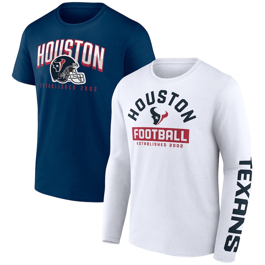 Houston Texans Navy/White Long and Short Sleeve Two-Pack T-Shirt - Man Houston Texans Navy/White Long and Short Sleeve Two-Pack T-Shirt - Man