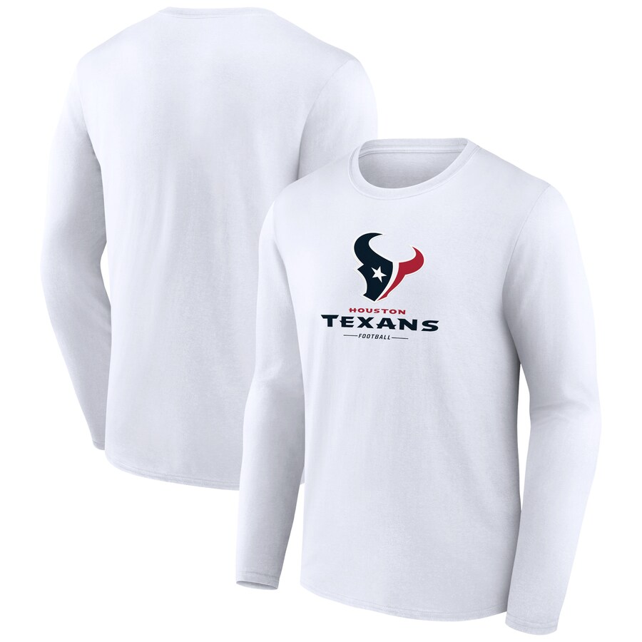 Houston Texans White Logo Team Lockup Long Sleeve T-Shirt - Man Houston Texans White Logo Team Lockup Long Sleeve T-Shirt - Man