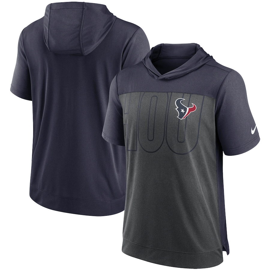 Houston Texans Football Heathered Charcoal/Navy Performance Hoodie T-Shirt - Man