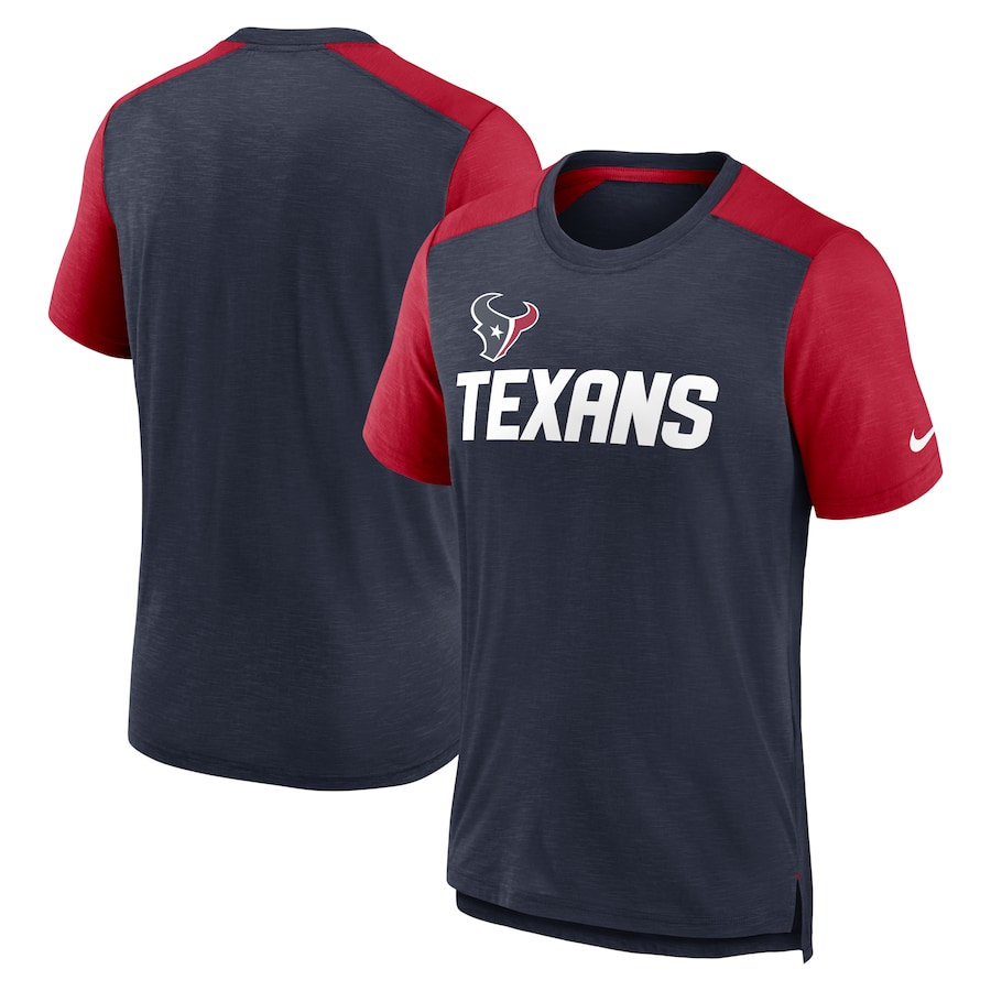 Houston Texans Football Heathered Navy/Heathered Red Color Block Team Name T-Shirt - Man Houston Texans Football Heathered Navy/Heathered Red Color Block Team Name T-Shirt - Man