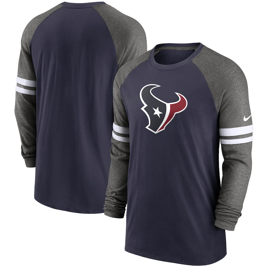 Houston Texans Football Navy/Charcoal Performance Raglan Long Sleeve T-Shirt - Man Houston Texans Football Navy/Charcoal Performance Raglan Long Sleeve T-Shirt - Man
