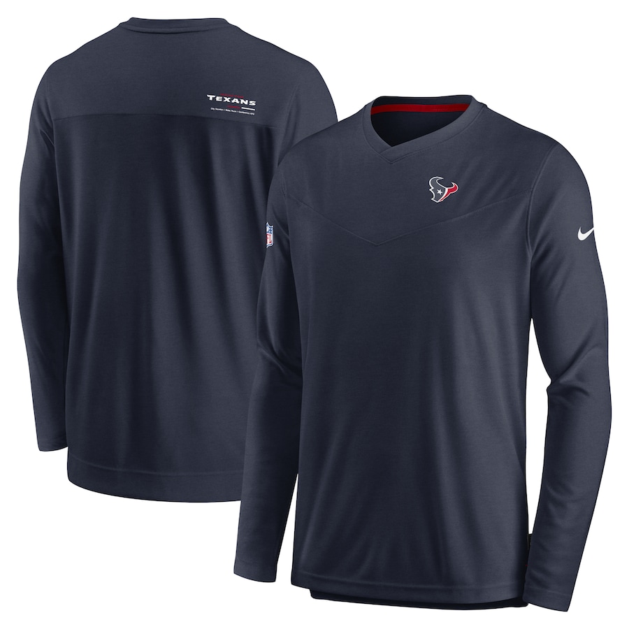 Houston Texans Football Navy Sideline Coach Chevron Lock Up Long Sleeve V-Neck Performance T-Shirt - Man