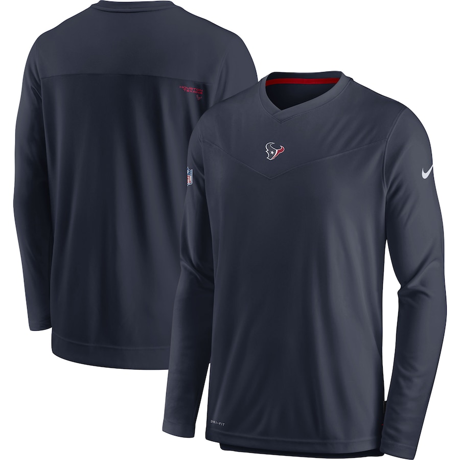 Houston Texans Football Navy Sideline Coaches Performance Long Sleeve V-Neck T-Shirt - Man Houston Texans Football Navy Sideline Coaches Performance Long Sleeve V-Neck T-Shirt - Man