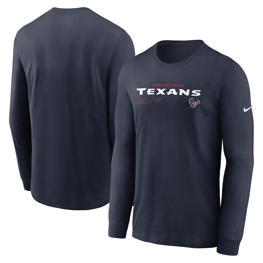 Houston Texans Football Navy Sideline Infograph Lock Up Performance Long Sleeve T-Shirt - Man