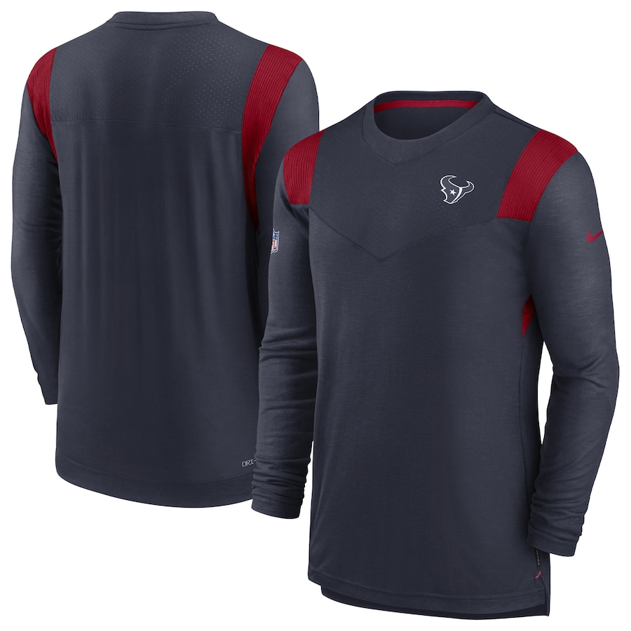 Houston Texans Football Navy Sideline Tonal Logo Performance Player Long Sleeve T-Shirt - Man