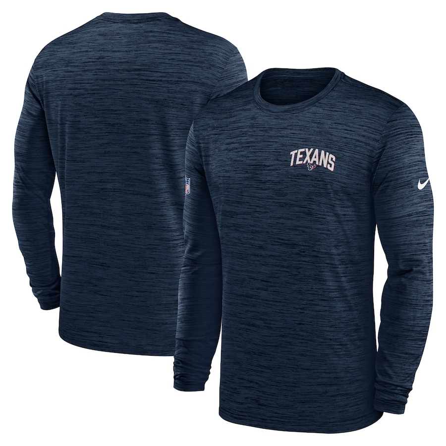Houston Texans Football Navy Sideline Velocity Athletic Stack Performance Long Sleeve T-Shirt - Man