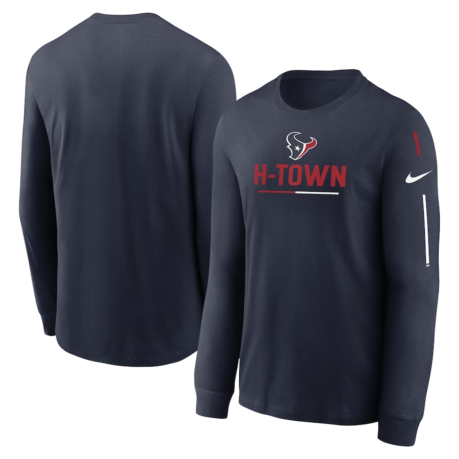Houston Texans Football Navy Team Slogan Long Sleeve T-Shirt - Man