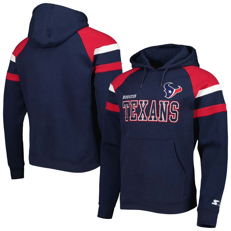 Houston Texans Starter Navy Draft Fleece Raglan Pullover Hoodie - Man Houston Texans Starter Navy Draft Fleece Raglan Pullover Hoodie - Man
