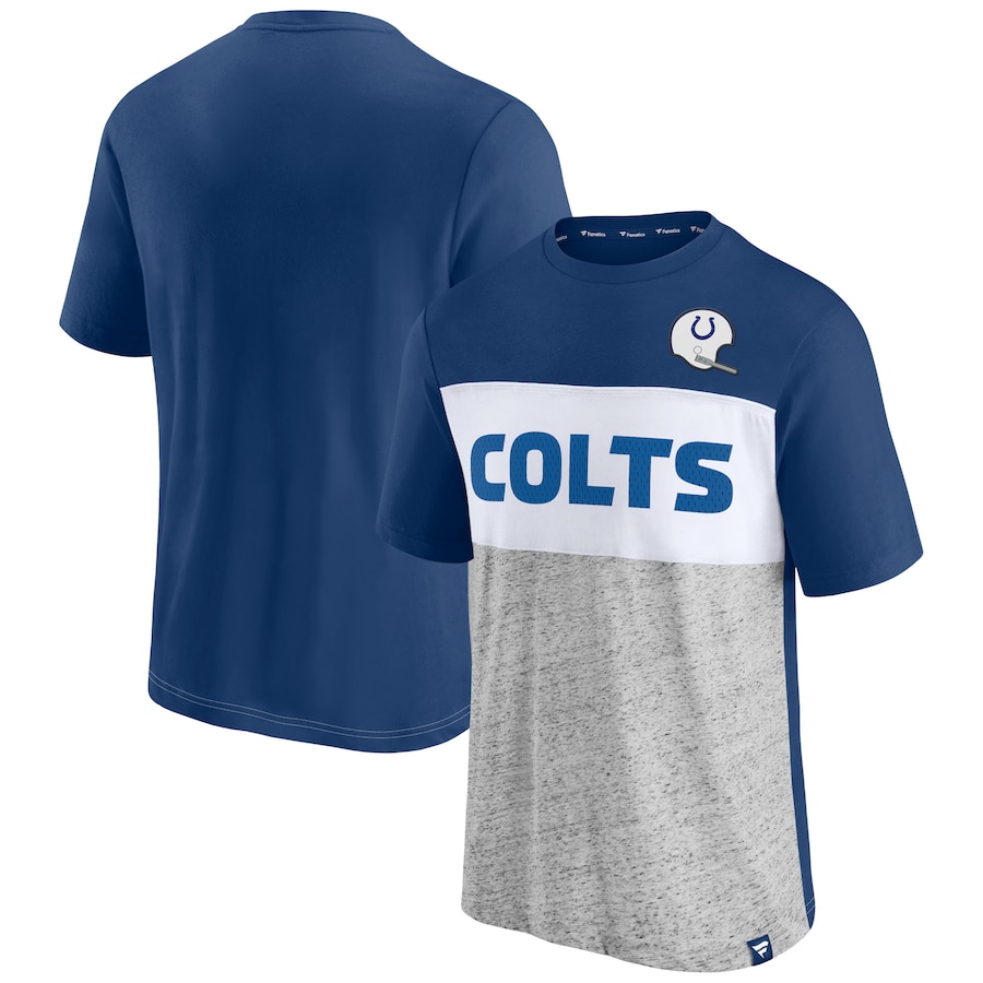 Indianapolis Colts Royal/Heathered Gray Throwback Colorblock T-Shirt - Man Indianapolis Colts Royal/Heathered Gray Throwback Colorblock T-Shirt - Man