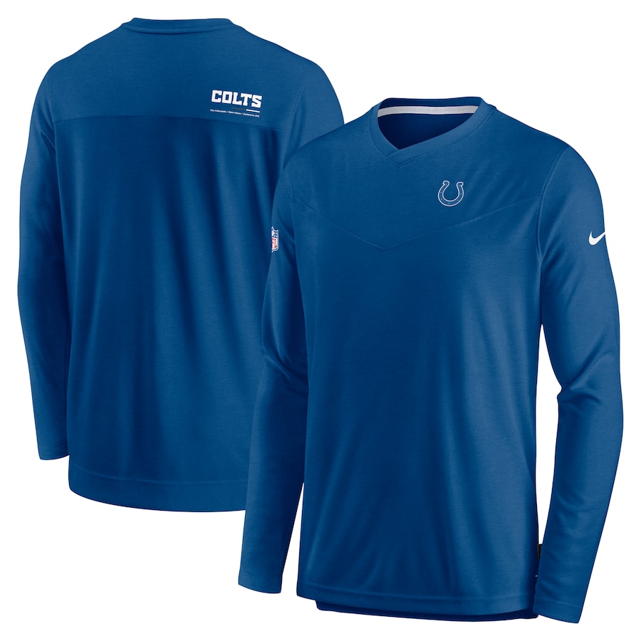 Indianapolis Colts Football Royal Sideline Coach Chevron Lock Up Long Sleeve V-Neck Performance T-Shirt - Man Indianapolis Colts Football Royal Sideline Coach Chevron Lock Up Long Sleeve V-Neck Performance T-Shirt - Man