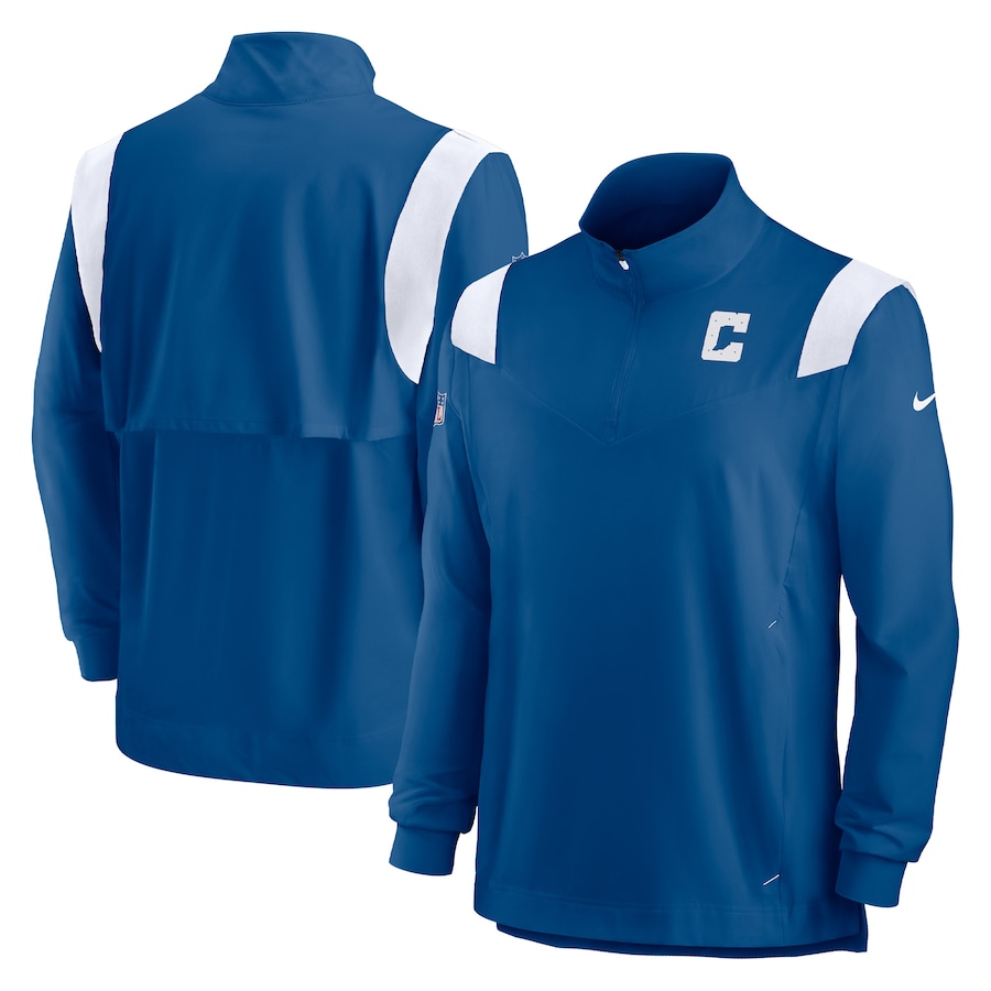 Indianapolis Colts Football Royal Sideline Coach Chevron Lockup Quarter-Zip Long Sleeve Top - Man Indianapolis Colts Football Royal Sideline Coach Chevron Lockup Quarter-Zip Long Sleeve Top - Man