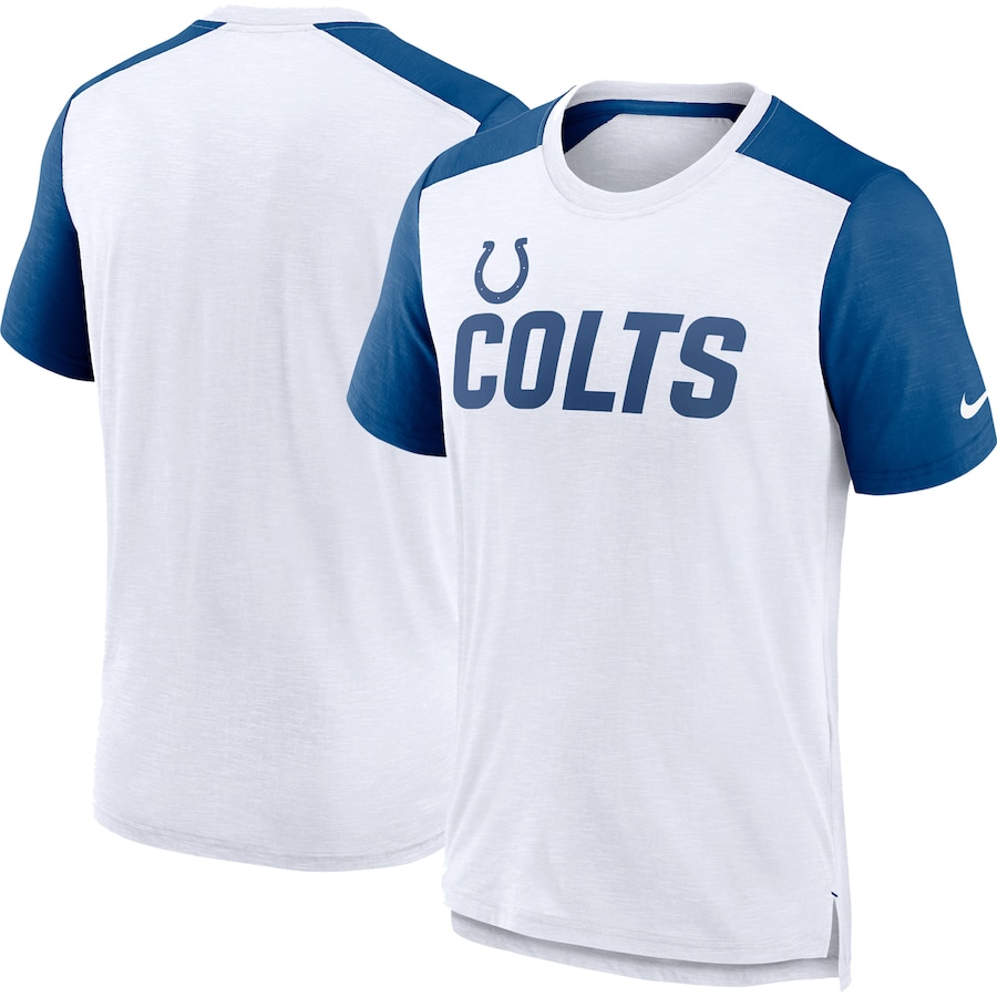 Indianapolis Colts Football White/Heather Royal Color Block Team Name T-Shirt - Man Indianapolis Colts Football White/Heather Royal Color Block Team Name T-Shirt - Man