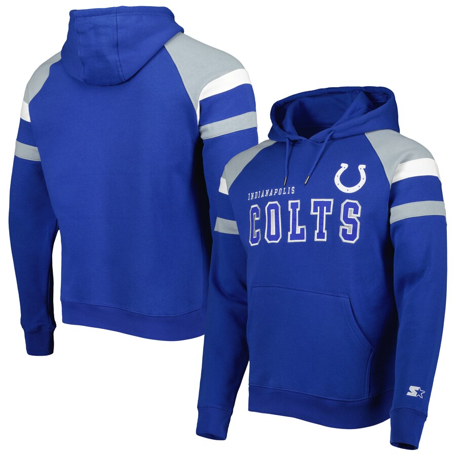 Indianapolis Colts Starter Royal Draft Fleece Raglan Pullover Hoodie - Man