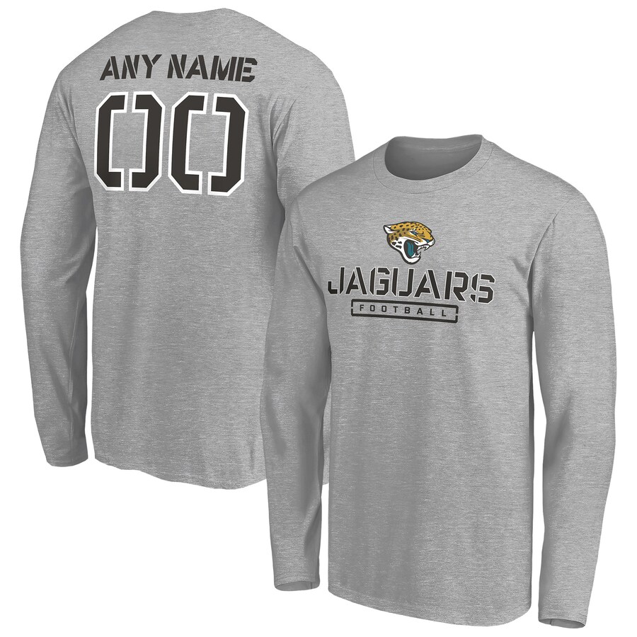 Jacksonville Jaguars Gray Personalized Name & Number Evanston Stencil Long Sleeve T-Shirt - Man