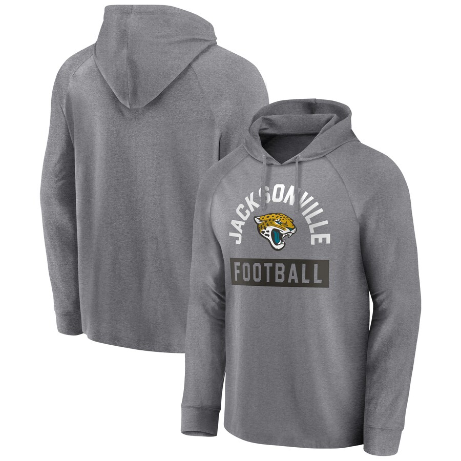 Jacksonville Jaguars Heathered Gray No Time Off Raglan Pullover Hoodie - Man Jacksonville Jaguars Heathered Gray No Time Off Raglan Pullover Hoodie - Man