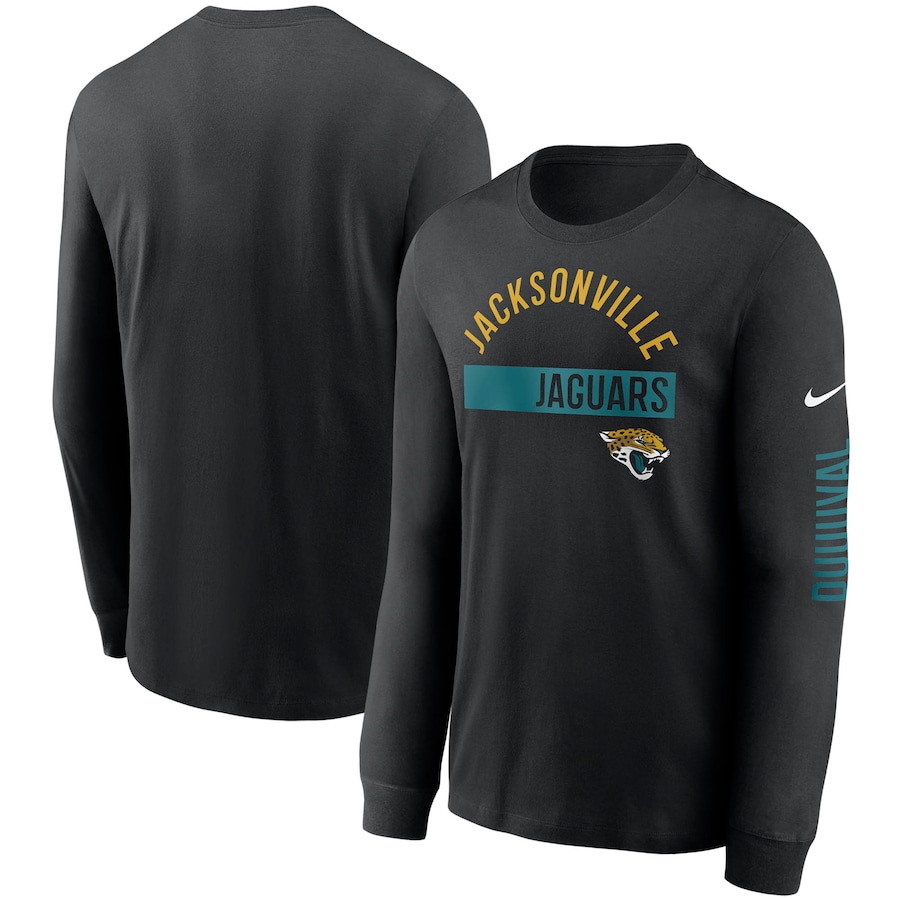 Jacksonville Jaguars Football Black Fan Gear Color Bar Long Sleeve T-Shirt - Man Jacksonville Jaguars Football Black Fan Gear Color Bar Long Sleeve T-Shirt - Man
