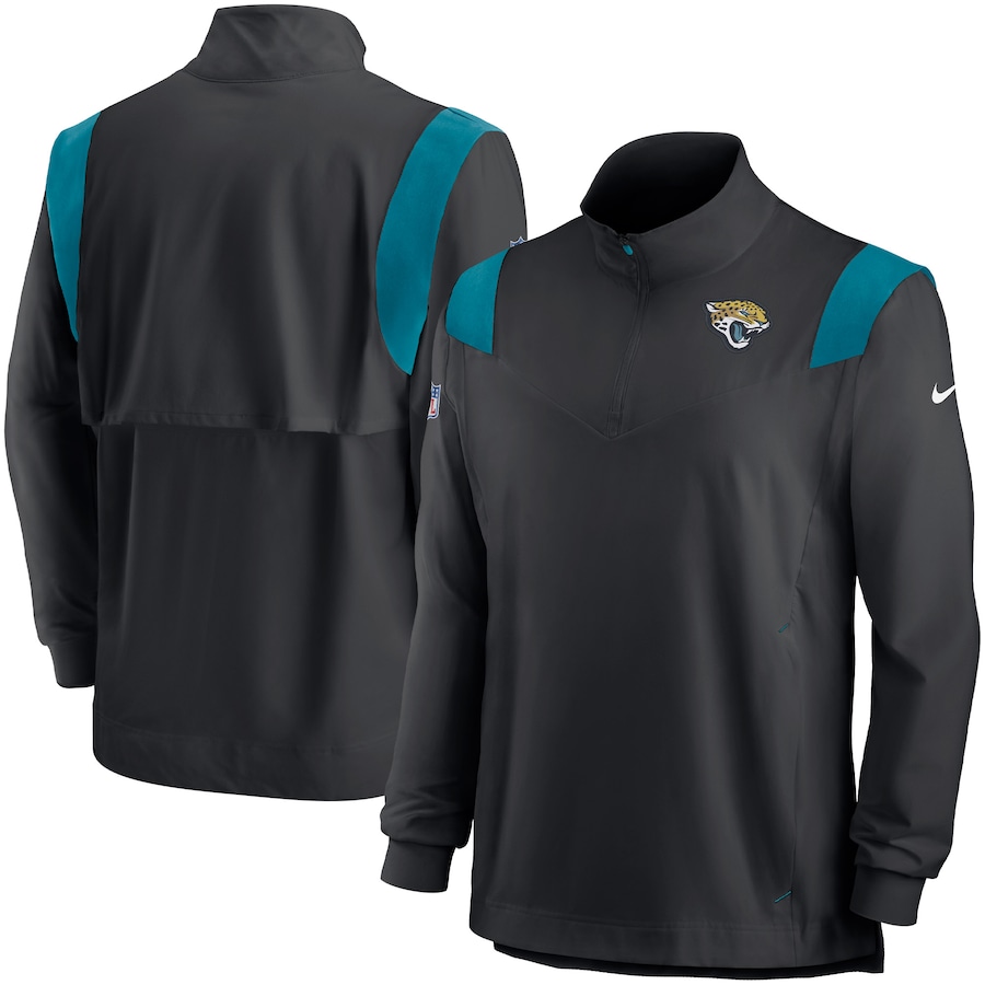Jacksonville Jaguars Football Black Sideline Coach Chevron Lockup Quarter-Zip Long Sleeve Top - Man Jacksonville Jaguars Football Black Sideline Coach Chevron Lockup Quarter-Zip Long Sleeve Top - Man