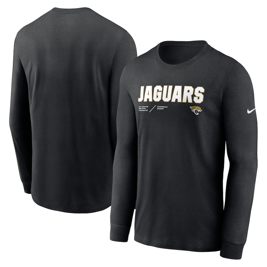 Jacksonville Jaguars Football Black Sideline Infograph Lock Up Performance Long Sleeve T-Shirt - Man