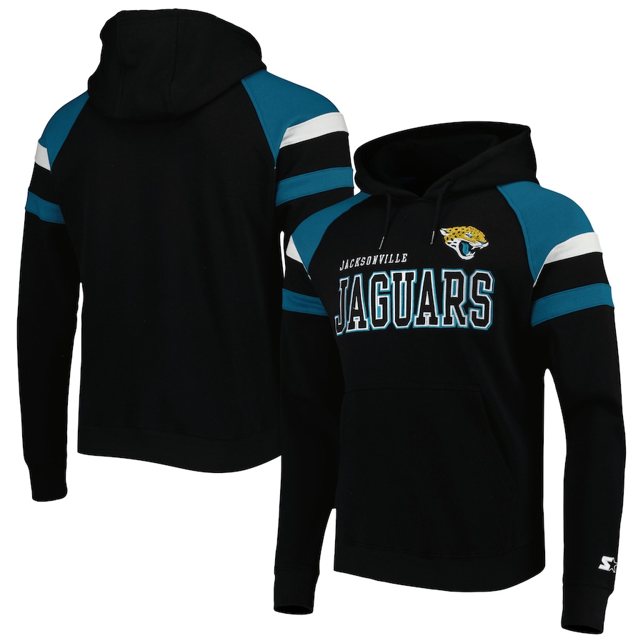 Jacksonville Jaguars Starter Black Draft Fleece Raglan Pullover Hoodie - Man