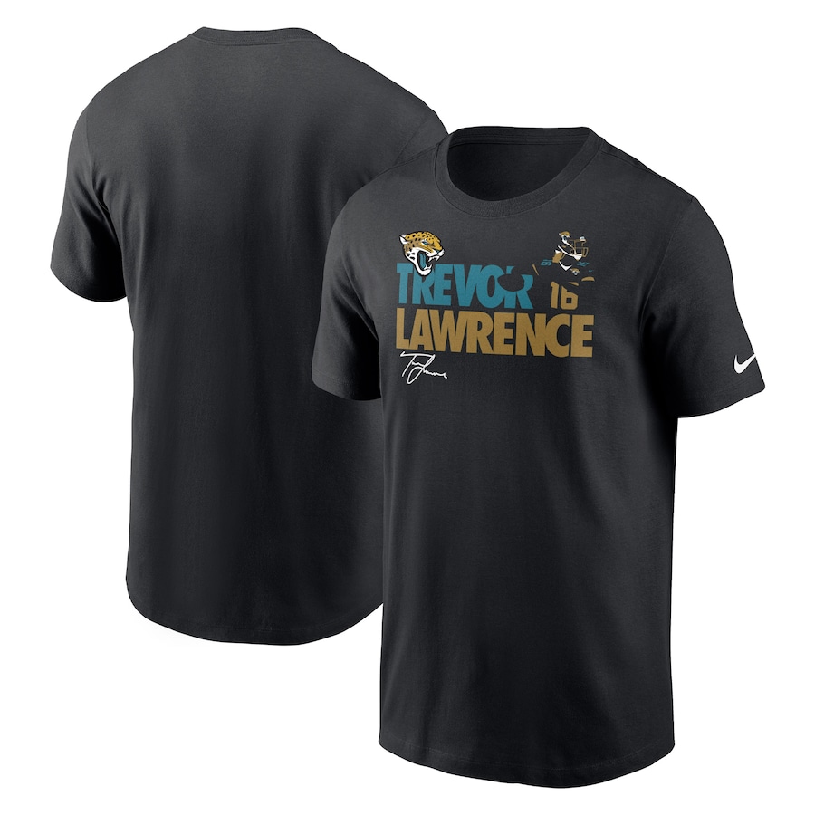 Jacksonville Jaguars Trevor Lawrence Football Black Player Graphic T-Shirt - Man Jacksonville Jaguars Trevor Lawrence Football Black Player Graphic T-Shirt - Man