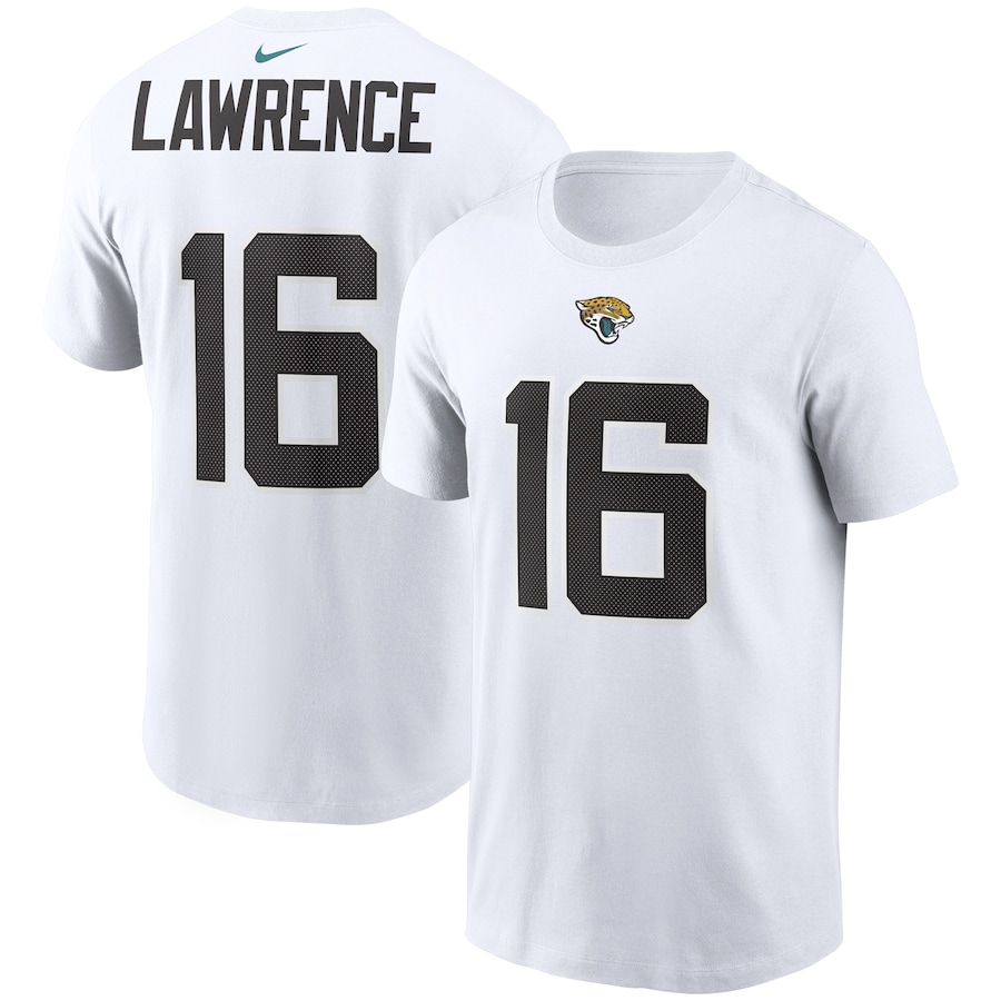 Jacksonville Jaguars Trevor Lawrence Football White Player Name & Number T-Shirt - Man Jacksonville Jaguars Trevor Lawrence Football White Player Name & Number T-Shirt - Man