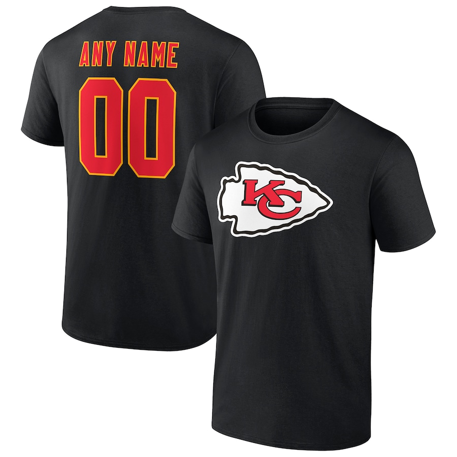 Kansas City Chiefs Black Team Authentic Logo Personalized Name & Number T-Shirt - Man Kansas City Chiefs Black Team Authentic Logo Personalized Name & Number T-Shirt - Man