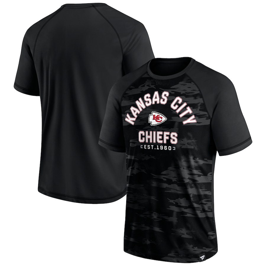Kansas City Chiefs Blackout Hail Mary Raglan T-Shirt - Man Kansas City Chiefs Blackout Hail Mary Raglan T-Shirt - Man