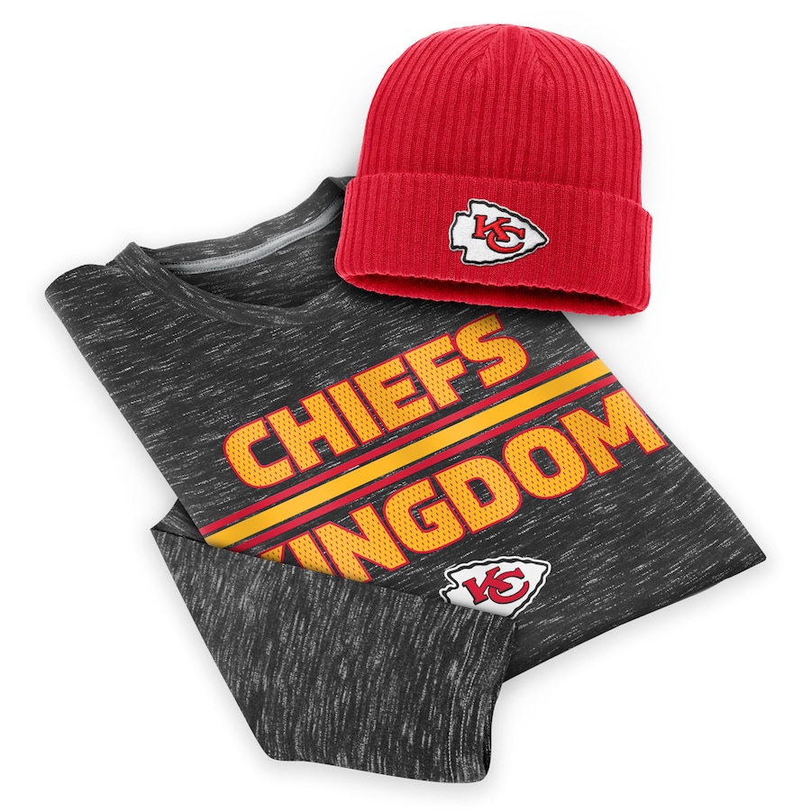 Kansas City Chiefs Charcoal/Red Long Sleeve T-Shirt & Cuffed Knit Hat Combo Set - Man Kansas City Chiefs Charcoal/Red Long Sleeve T-Shirt & Cuffed Knit Hat Combo Set - Man