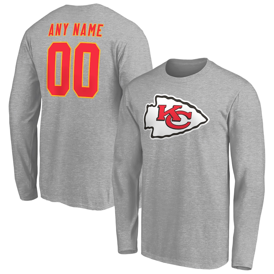 Kansas City Chiefs Gray Team Authentic Custom Long Sleeve T-Shirt - Man Kansas City Chiefs Gray Team Authentic Custom Long Sleeve T-Shirt - Man