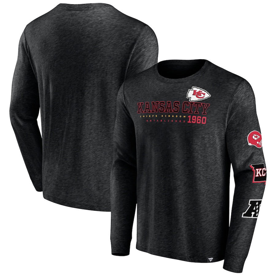 Kansas City Chiefs Heather Black High Whip Pitcher Long Sleeve T-Shirt - Man