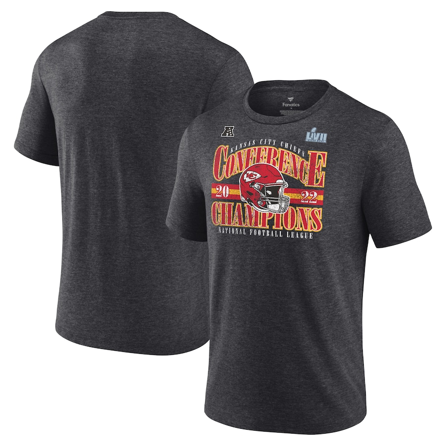 Kansas City Chiefs Heather Charcoal 2022 AFC Champions Tri-Blend Banner Worthy T-Shirt - Man