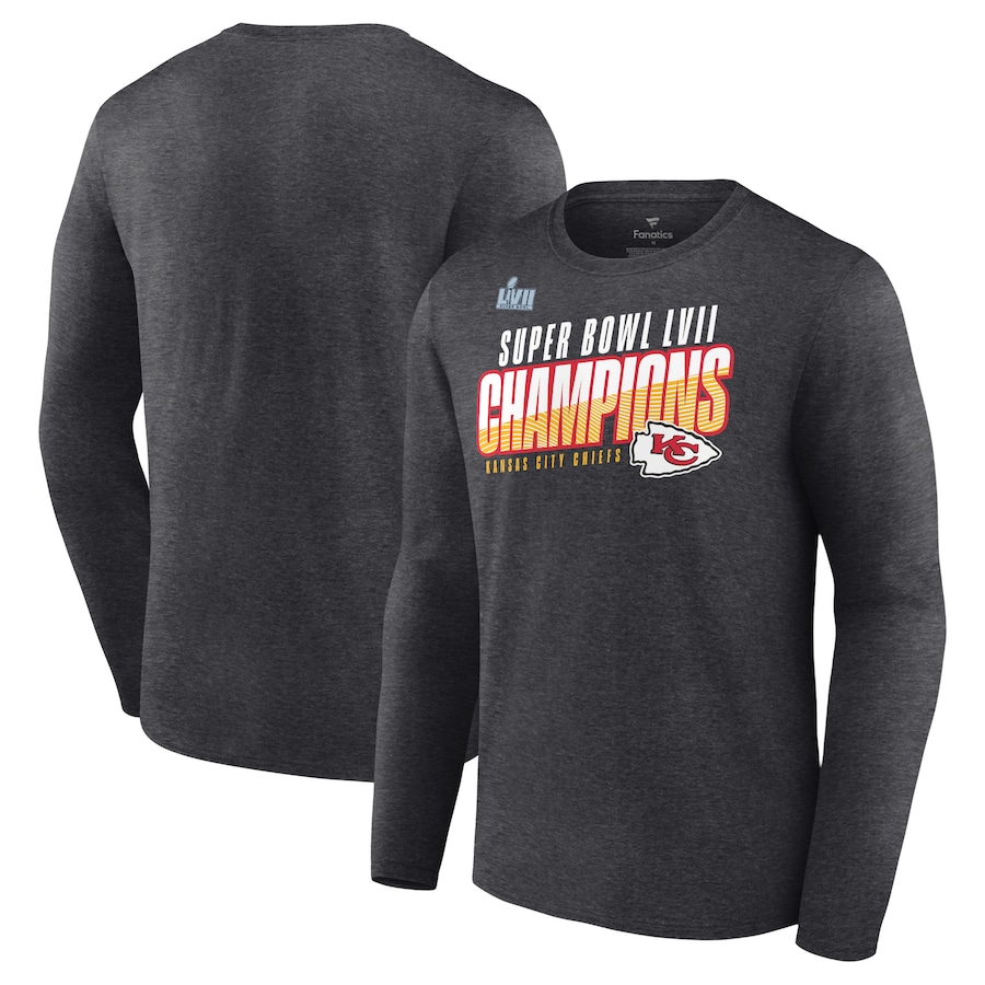 Kansas City Chiefs Heather Charcoal Super Bowl LVII Champions Victory Formation Long Sleeve T-Shirt - Man