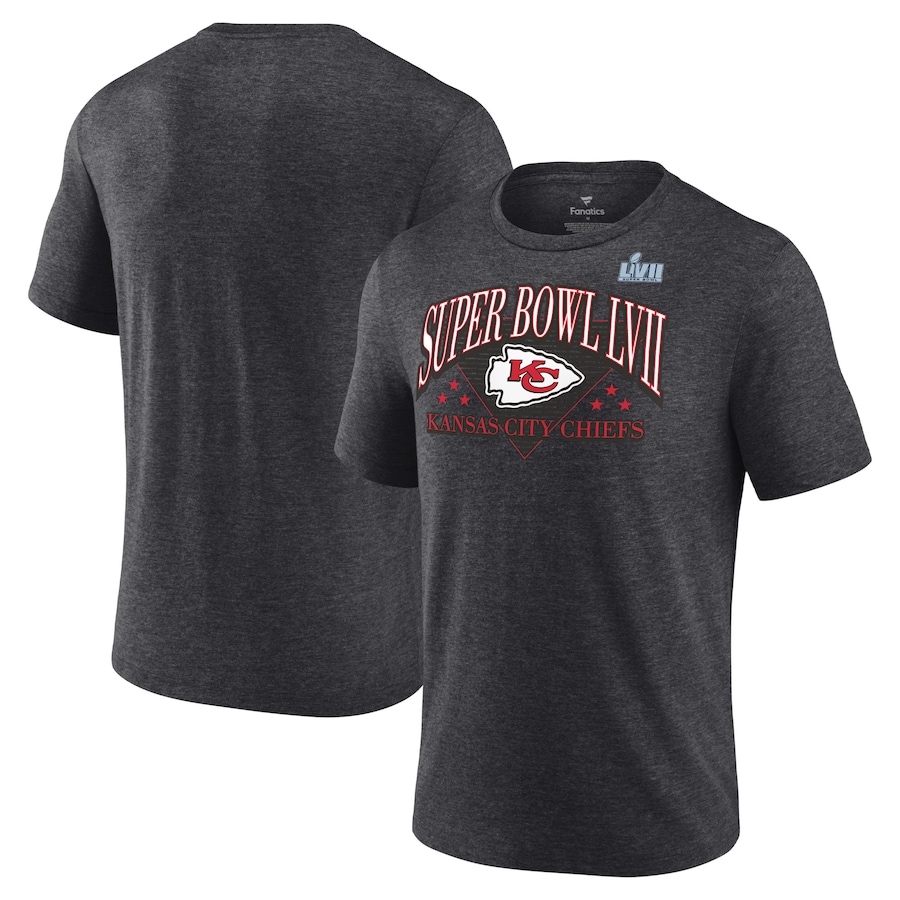 Kansas City Chiefs Heather Charcoal Super Bowl LVII Tri-Blend Triangle Strategy T-Shirt - Man