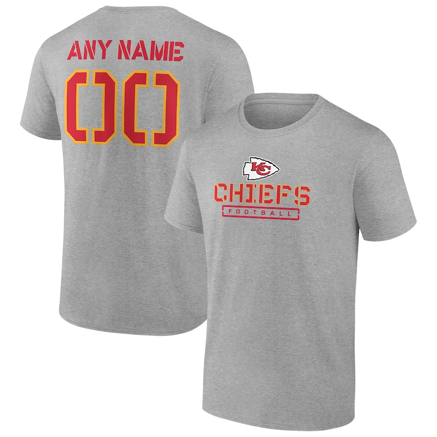 Kansas City Chiefs Heather Gray Personalized Name & Number Evanston Stencil T-Shirt - Man Kansas City Chiefs Heather Gray Personalized Name & Number Evanston Stencil T-Shirt - Man