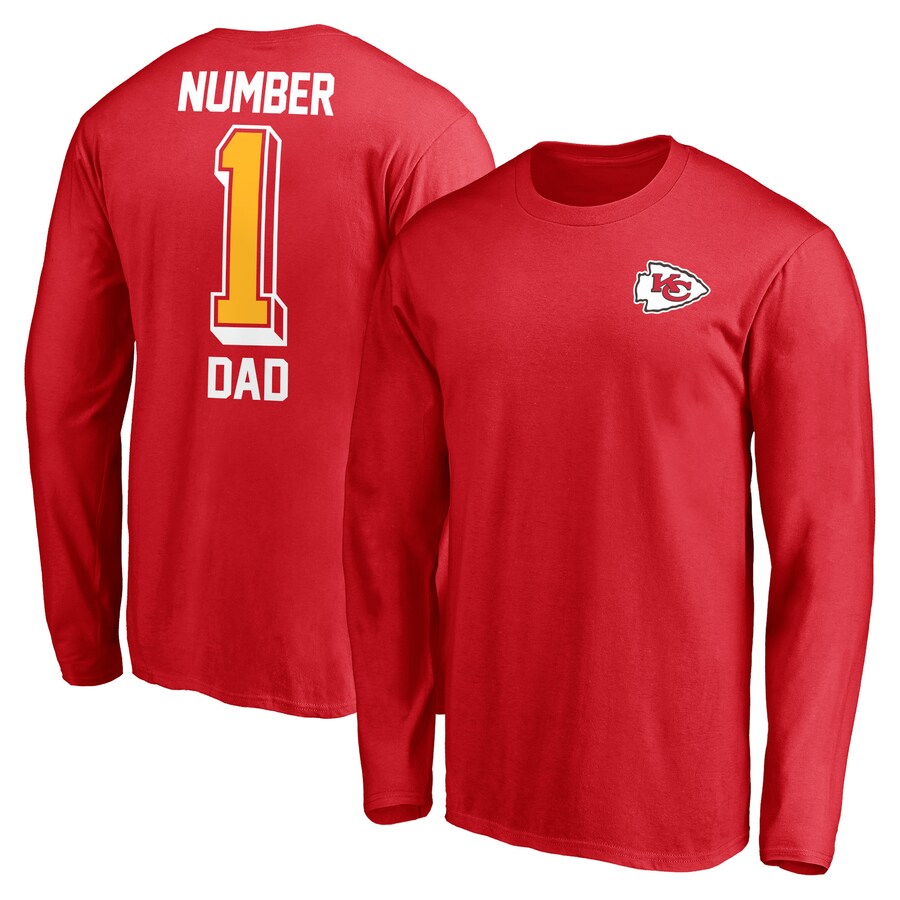 Kansas City Chiefs Red #1 Dad Long Sleeve T-Shirt - Man Kansas City Chiefs Red #1 Dad Long Sleeve T-Shirt - Man
