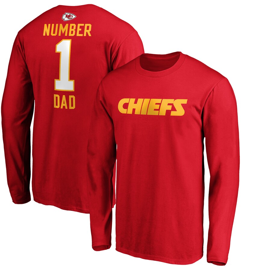 Kansas City Chiefs Red #1 Dad Long Sleeve Team Logo T-Shirt - Man Kansas City Chiefs Red #1 Dad Long Sleeve Team Logo T-Shirt - Man