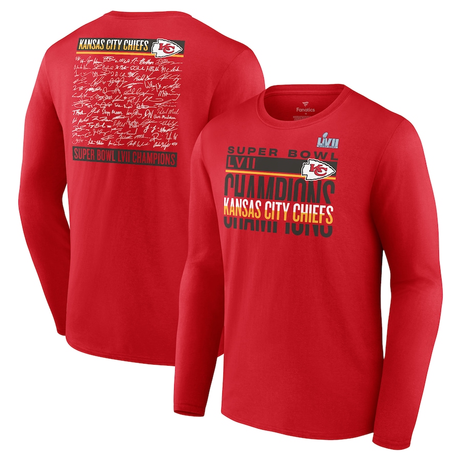Kansas City Chiefs Red Super Bowl LVII Champions Signature Roster Long Sleeve T-Shirt - Man