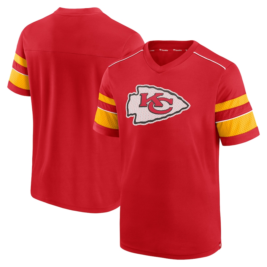 Kansas City Chiefs Red Textured Hashmark V-Neck T-Shirt - Man Kansas City Chiefs Red Textured Hashmark V-Neck T-Shirt - Man