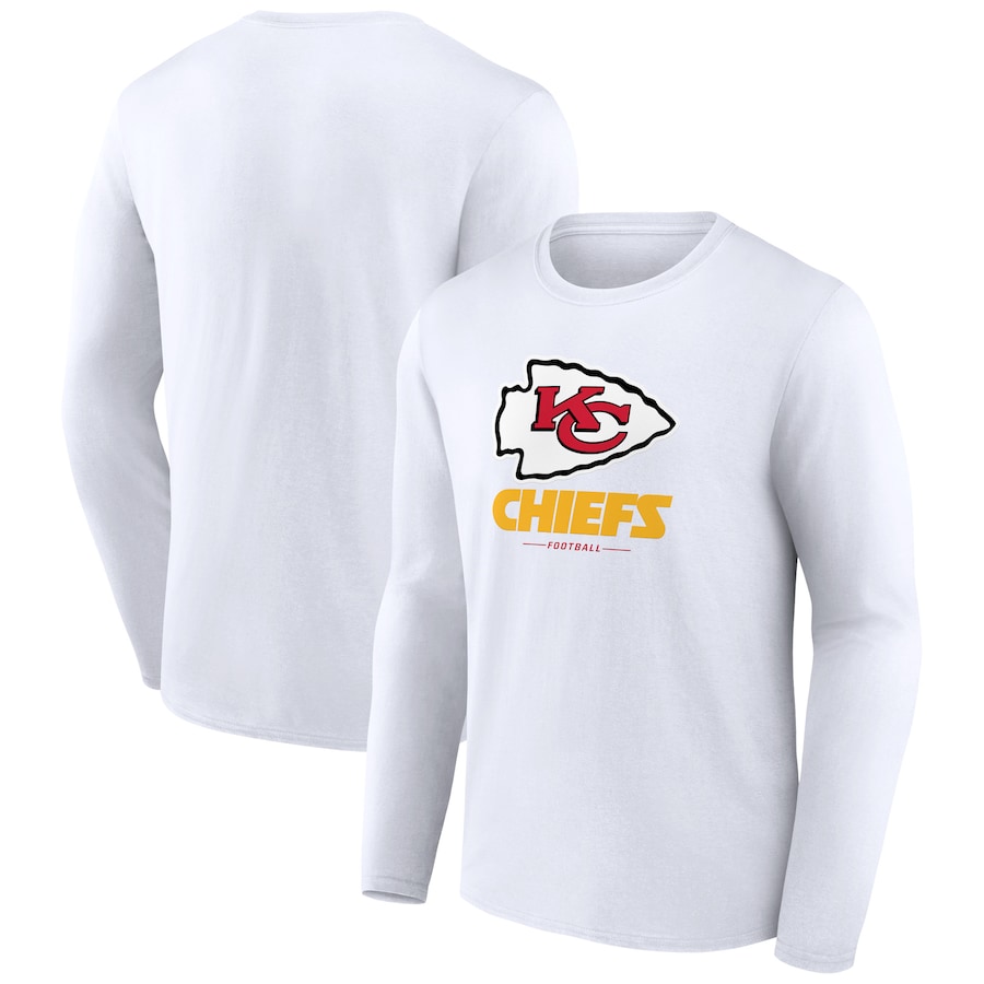 Kansas City Chiefs White Logo Team Lockup Long Sleeve T-Shirt - Man