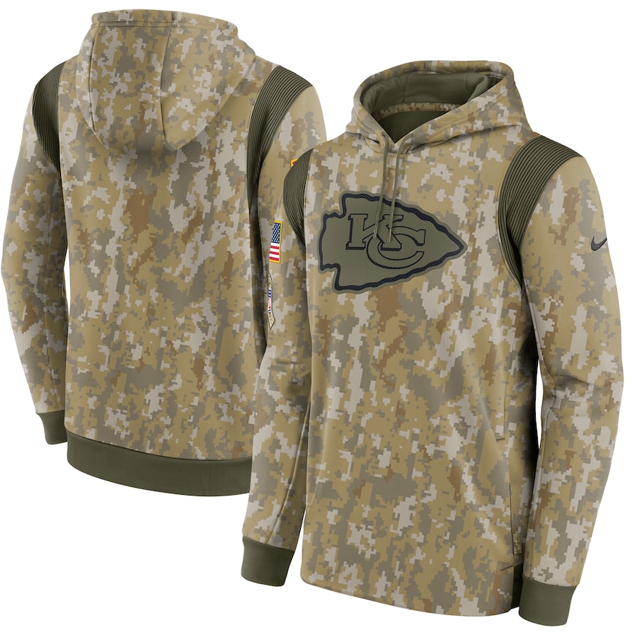 Kansas City Chiefs Football Camo 2021 Salute To Service Therma Performance Pullover Hoodie - Man