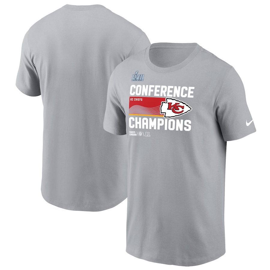 Kansas City Chiefs Football Gray 2022 AFC Champions Locker Room Trophy Collection T-Shirt - Man