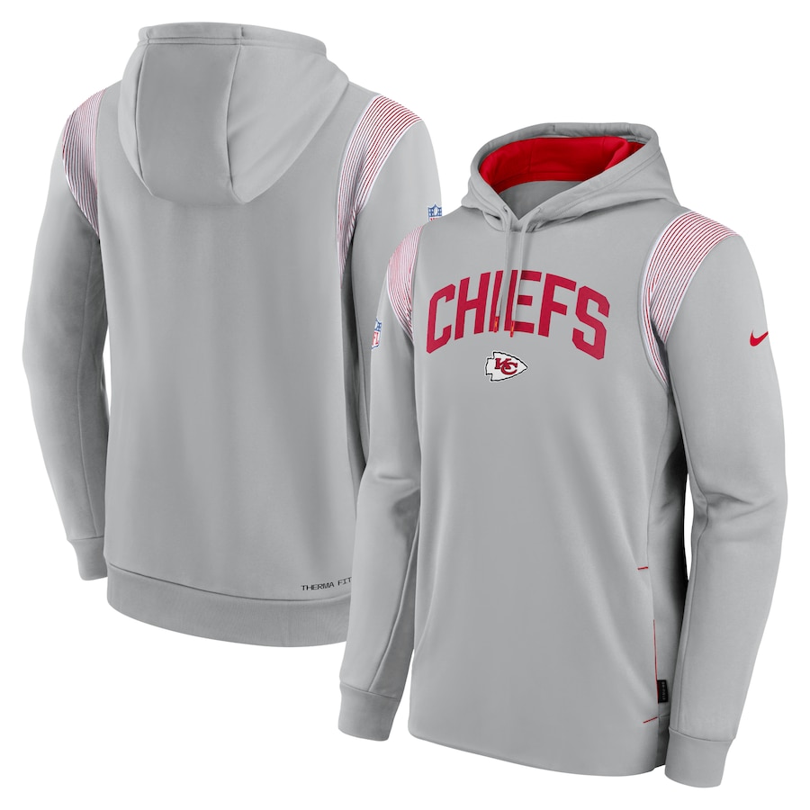 Kansas City Chiefs Football Gray Sideline Athletic Stack Performance Pullover Hoodie - Man